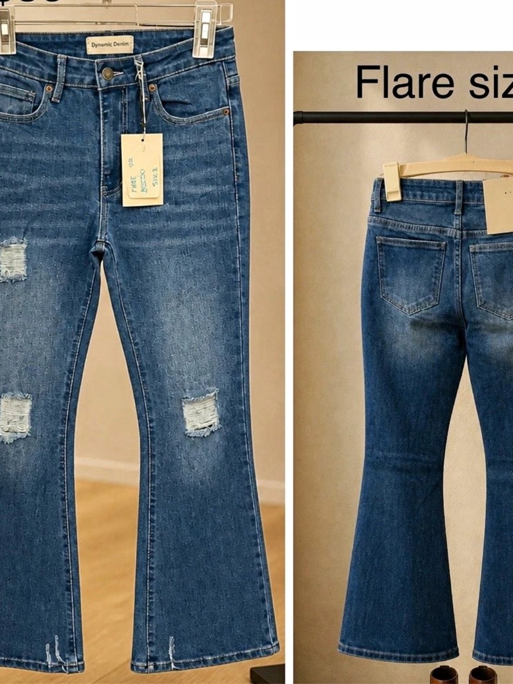 Dynamic Denim Women’s Flare Jeans Distressed 5-Pocket Medium Wash Blue, 1